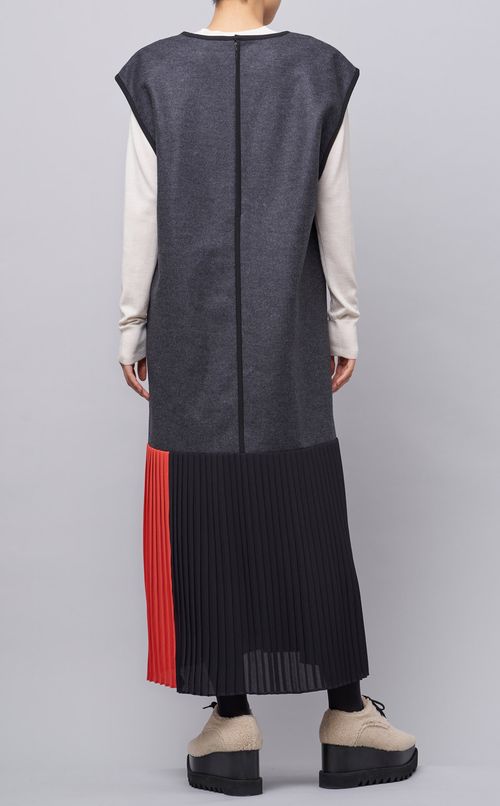 ウール混プリーツ切替ワンピース