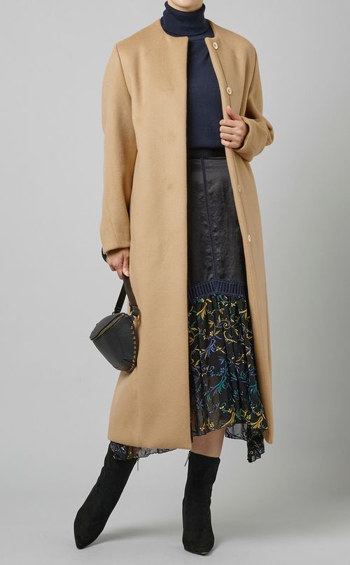 ウールノーカラーロングコート