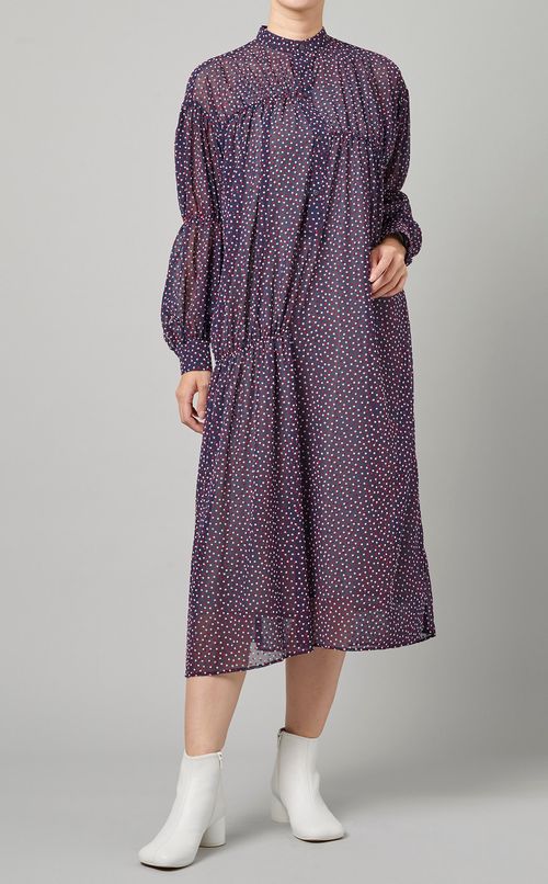 フロッキードットロングワンピース