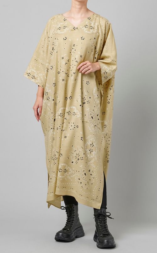 ウールVネックプリントワンピース