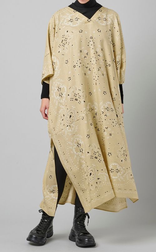 ウールVネックプリントワンピース