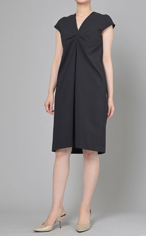 ワンサイドパールVネックドレス