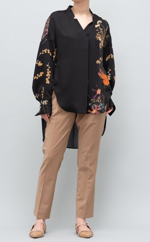 フラワープリントボリュームシャツ