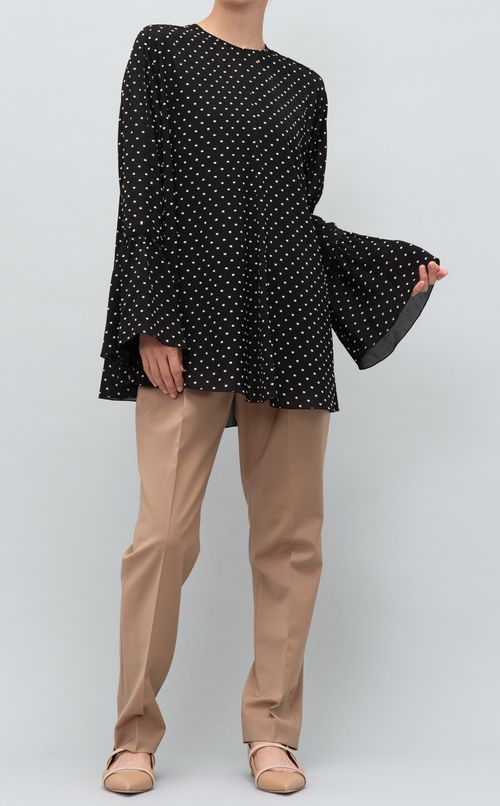 ジャガードドットベルスリーブブラウス