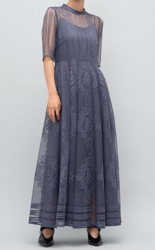 パネルレースロングワンピース