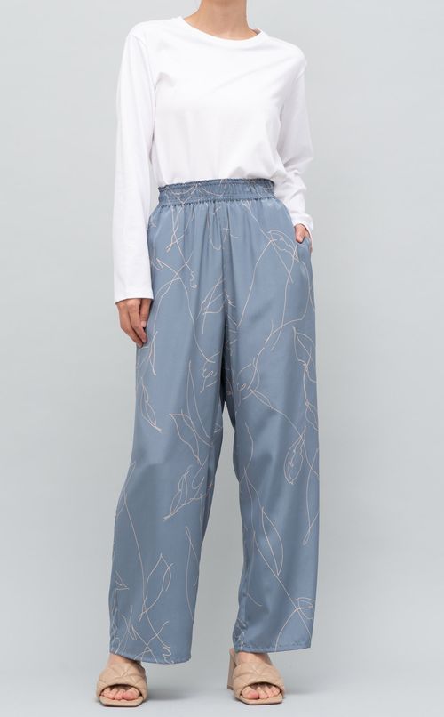 ボタニカルプリントイージーワイドパンツ