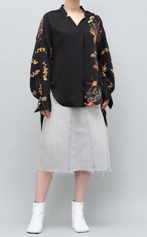 フラワープリントボリュームシャツ