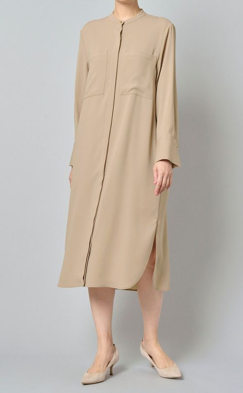 サテンメタルボタンシャツドレス