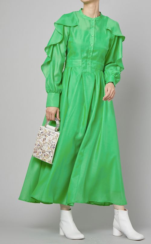 フリルスリーブシャツワンピース