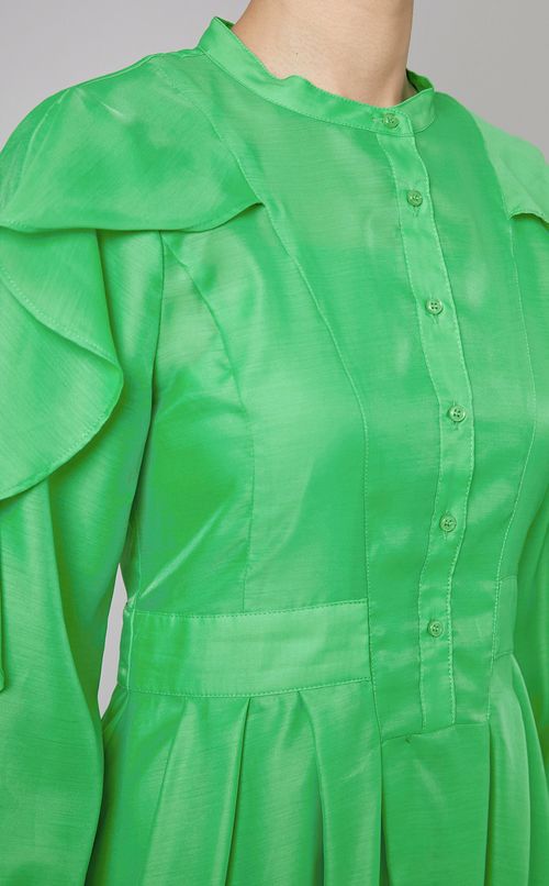 フリルスリーブシャツワンピース