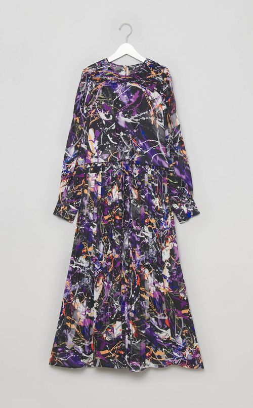 アブストラクトプリントプリーツワンピース