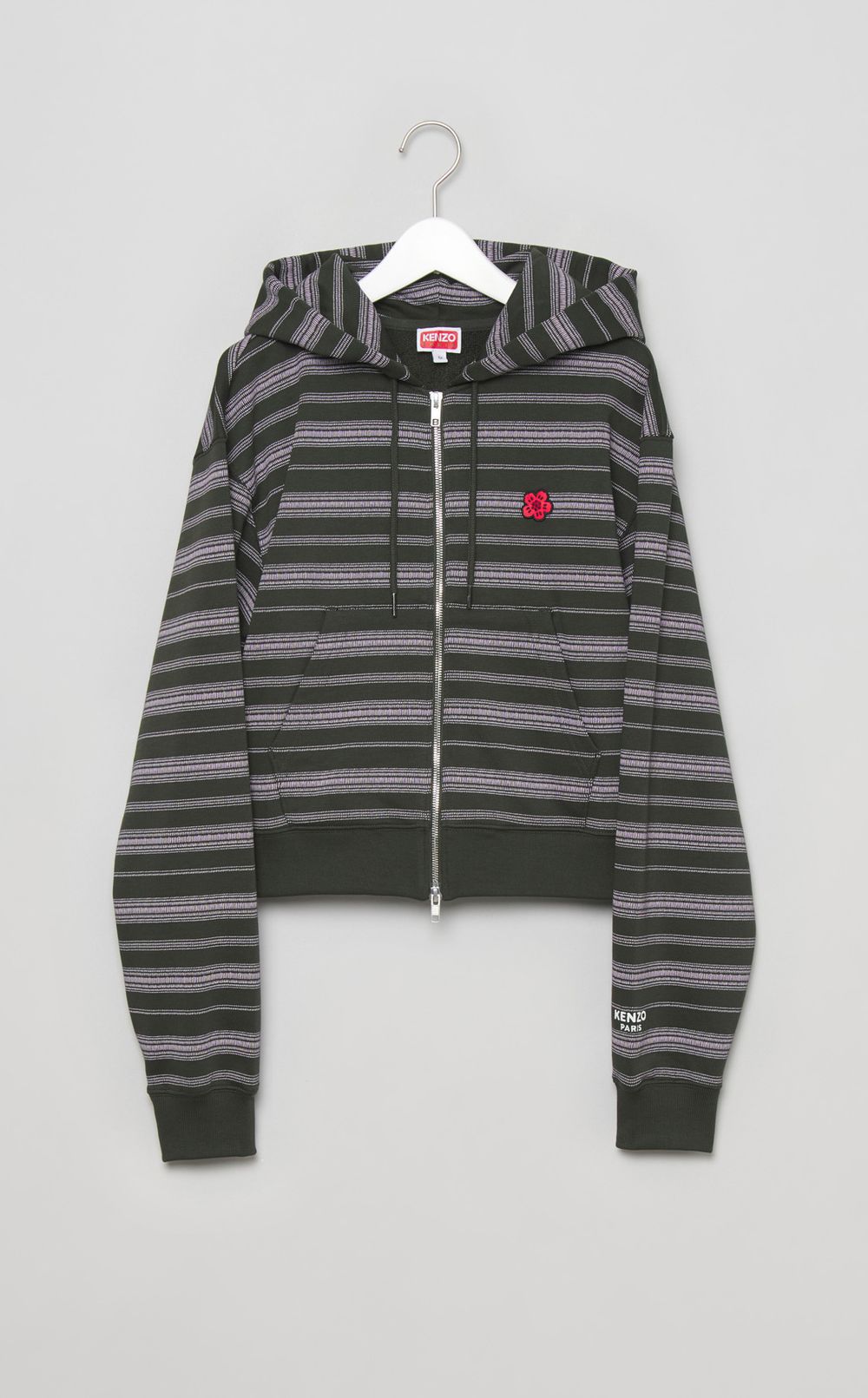 プリントストライプフロントジップフーディ