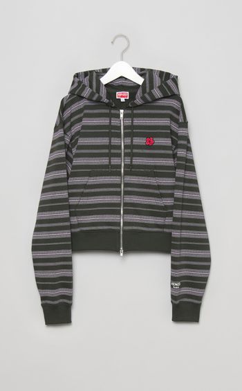 プリントストライプフロントジップフーディ