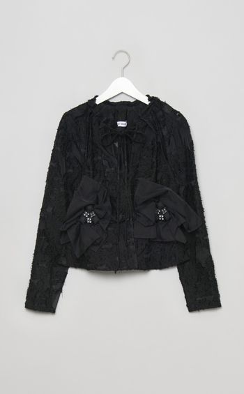 フラワーモチーフギャザーネックブラウス