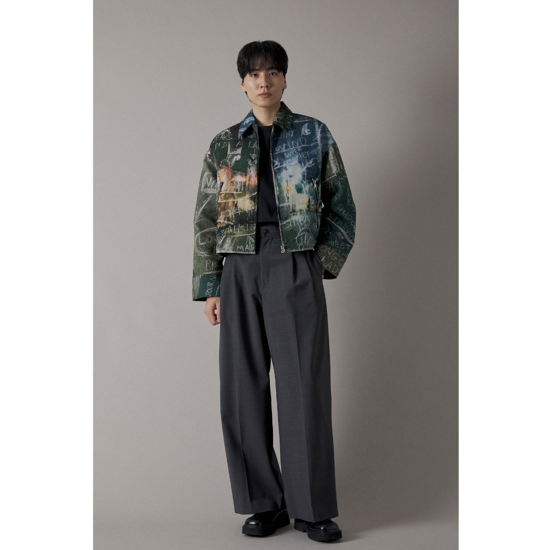 柄ジャケット×ワイドスラックスの11月におすすめの休日コーデ