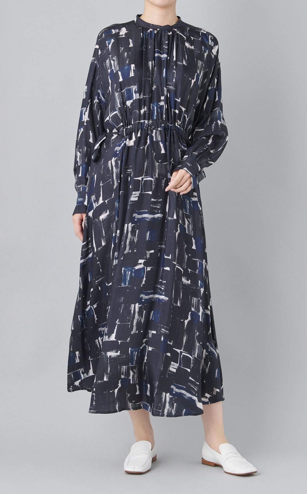 ペインティングプリントギャザードレス