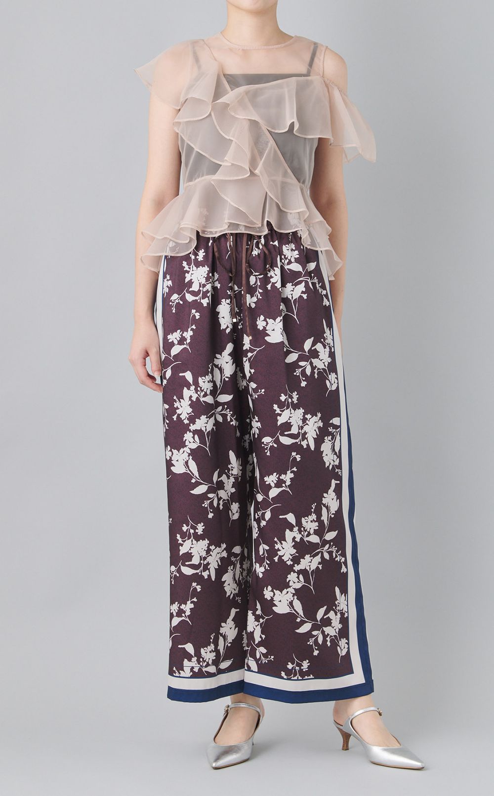 スカーフプリントイージーワイドパンツ