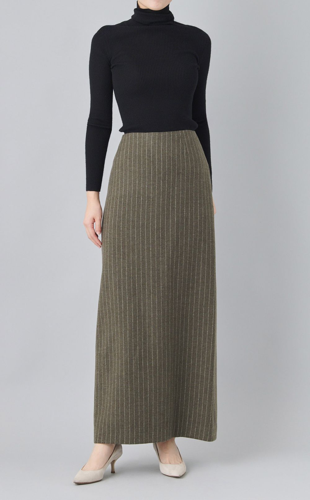ウールストライプ Iラインスカート