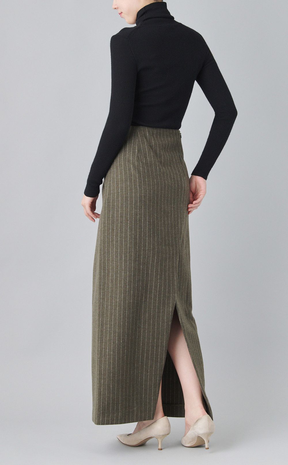 ウールストライプ Iラインスカート