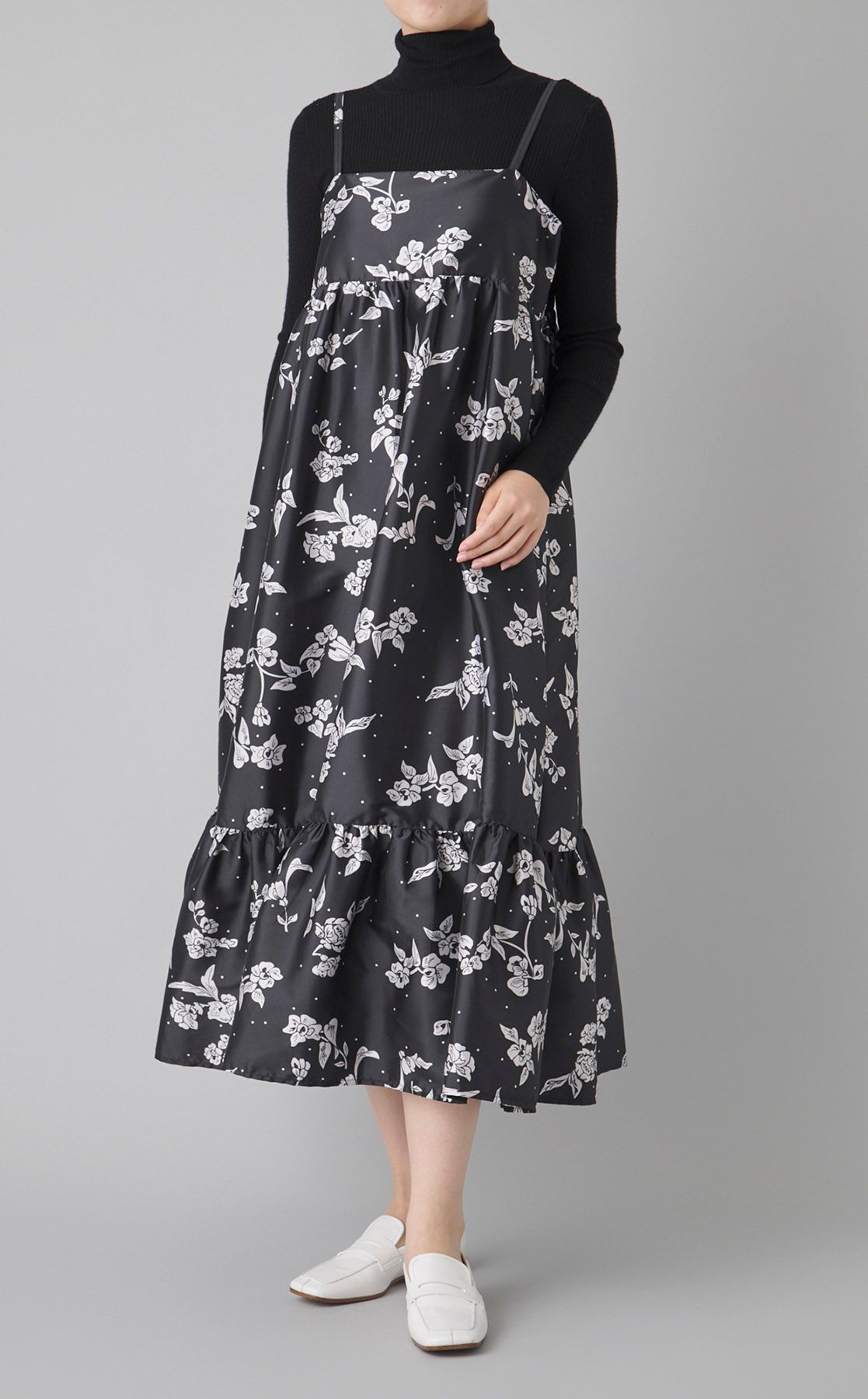 マックスマーラ studio ブラック ニット ワンピース 袖レース 膝丈 花