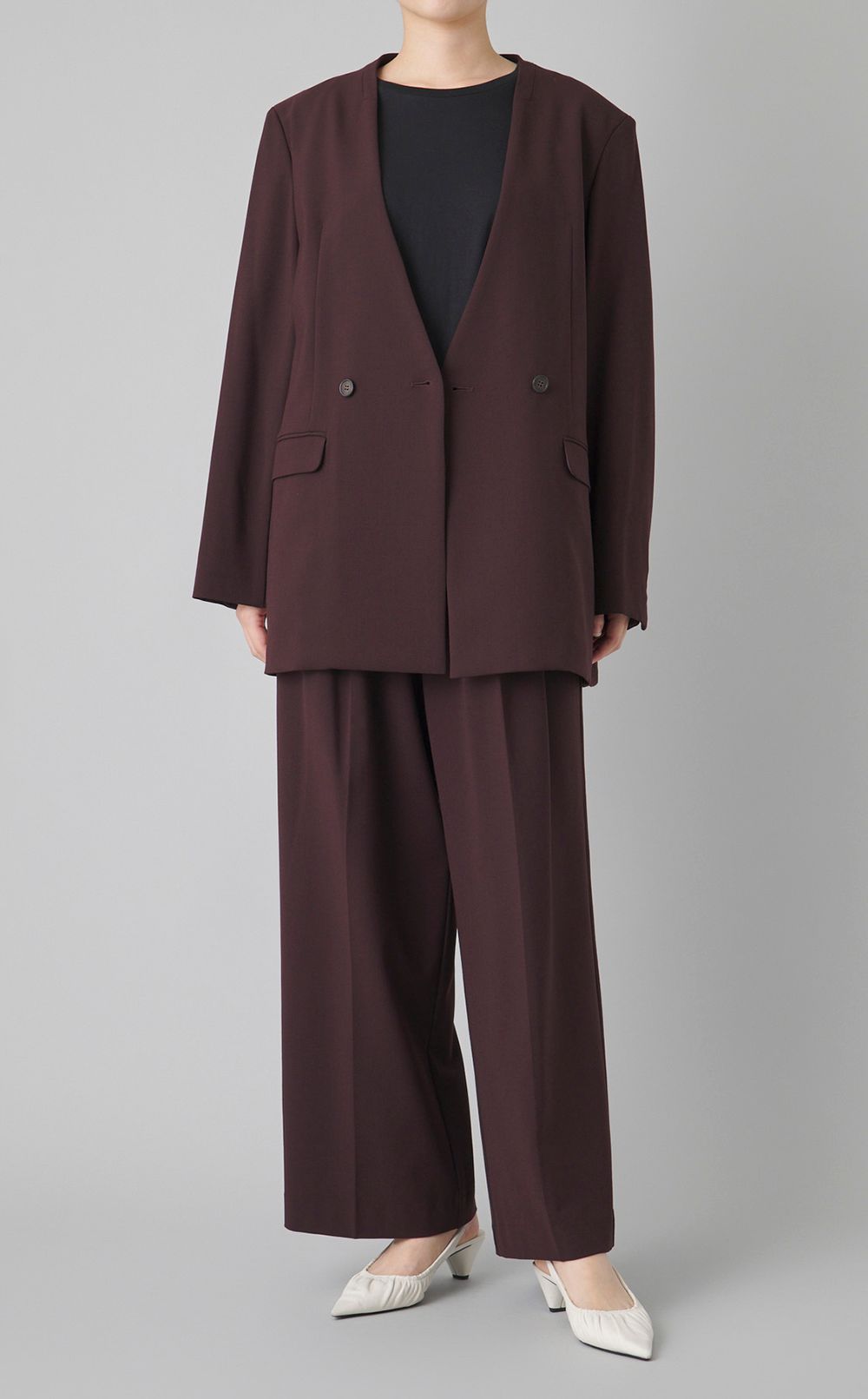 ノーカラーダブルブレストジャケット