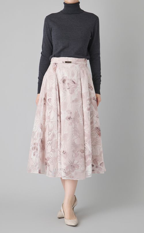 ベルト付きフラワープリントスカート