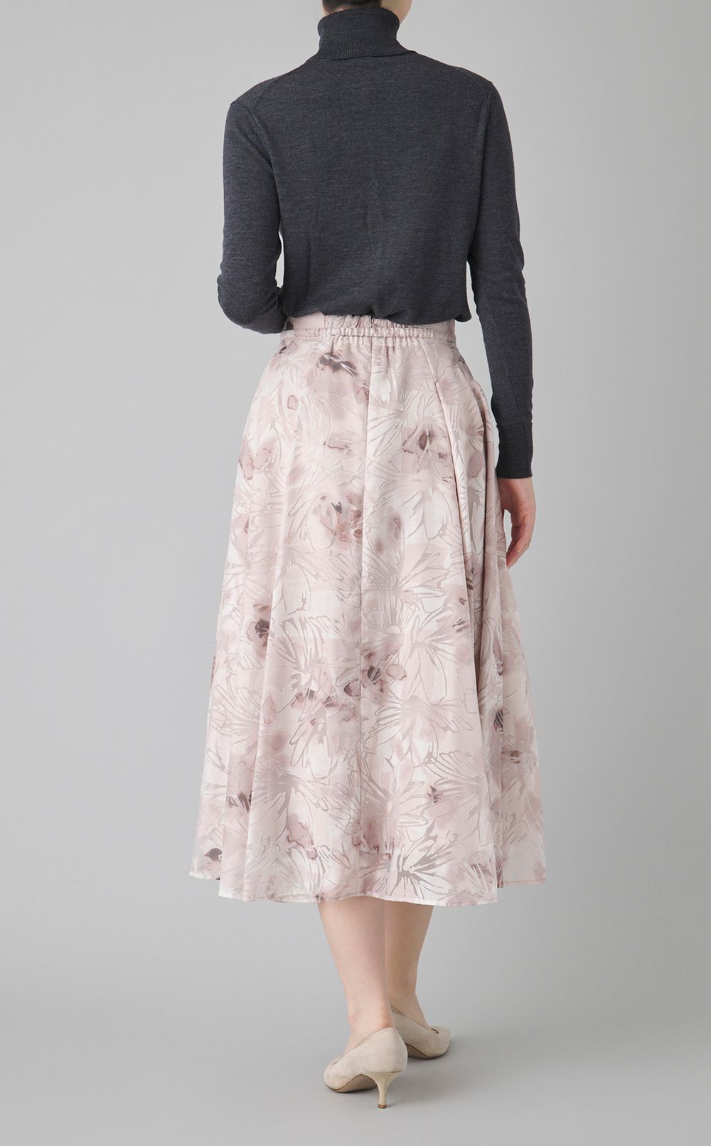 ベルト付きフラワープリントスカート