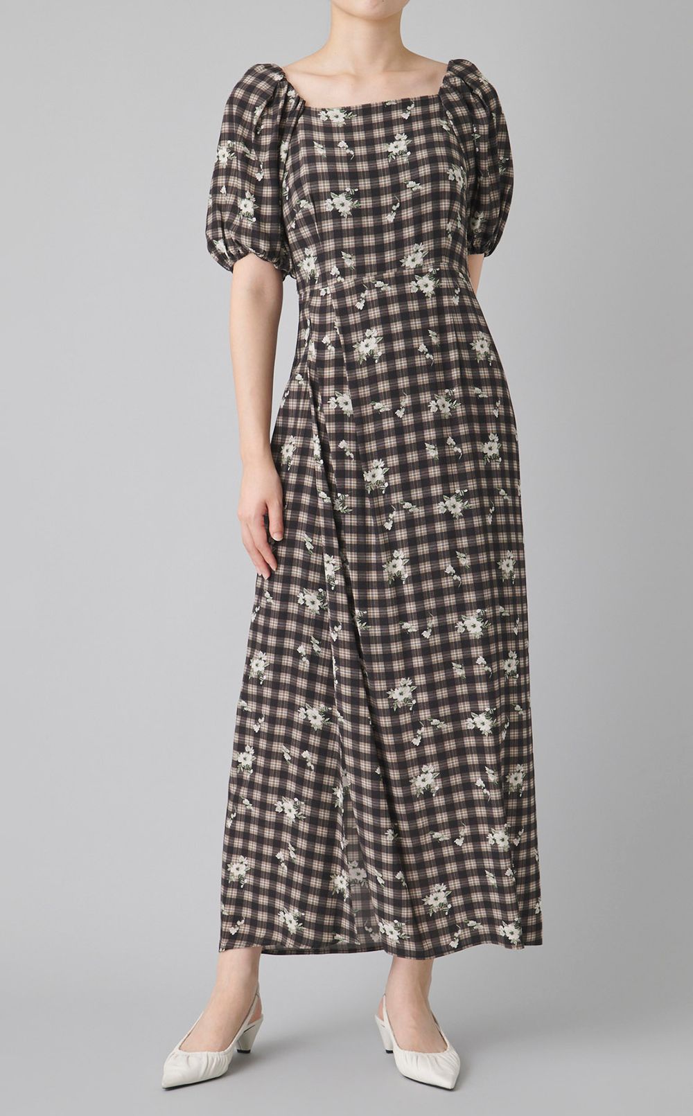 スクエアネックプリントワンピース