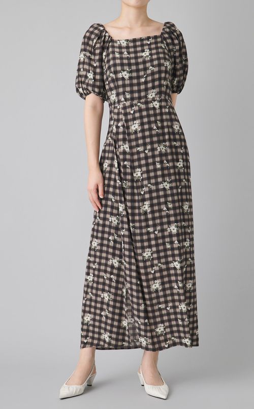 スクエアネックプリントワンピース