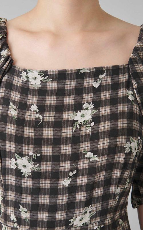 スクエアネックプリントワンピース