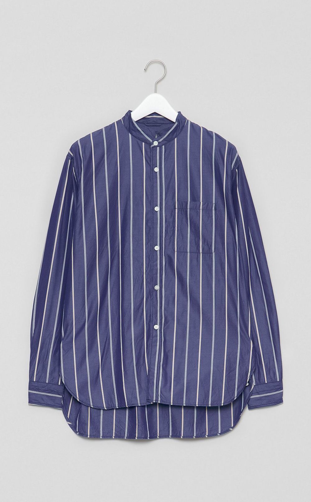 コットンストライプウィングカラーシャツ