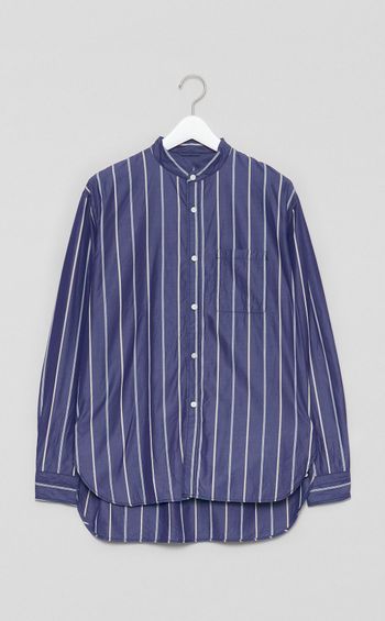 コットンストライプウィングカラーシャツ