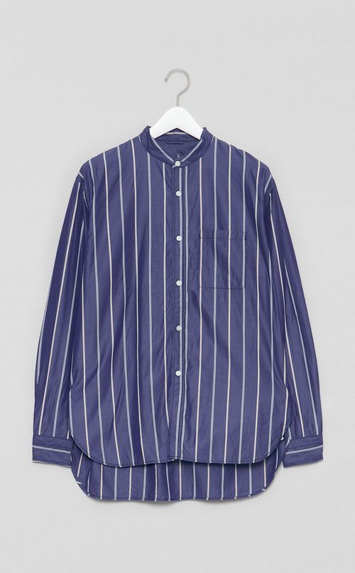 コットンストライプウィングカラーシャツ