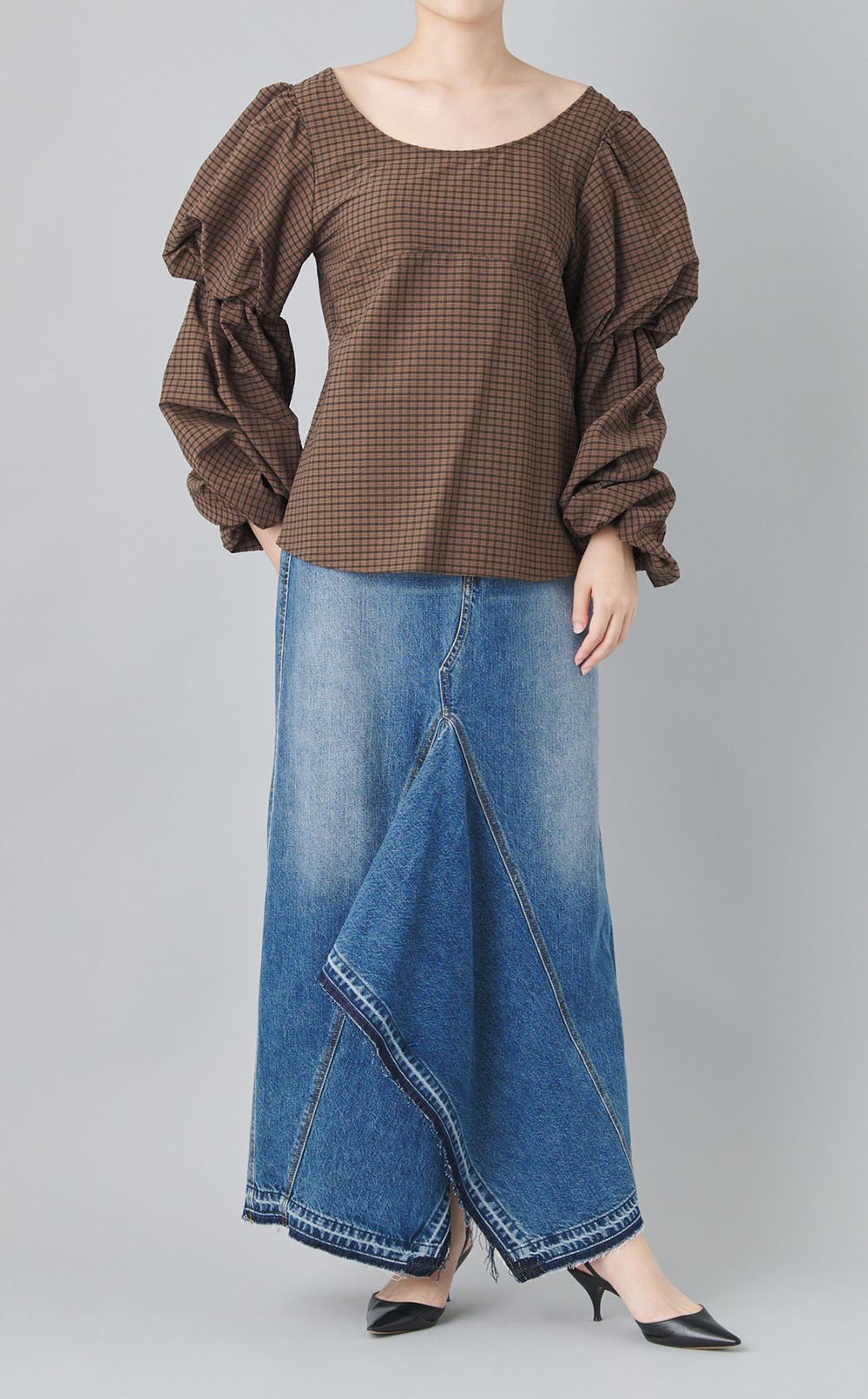 ヘムフレアデニムロングスカート