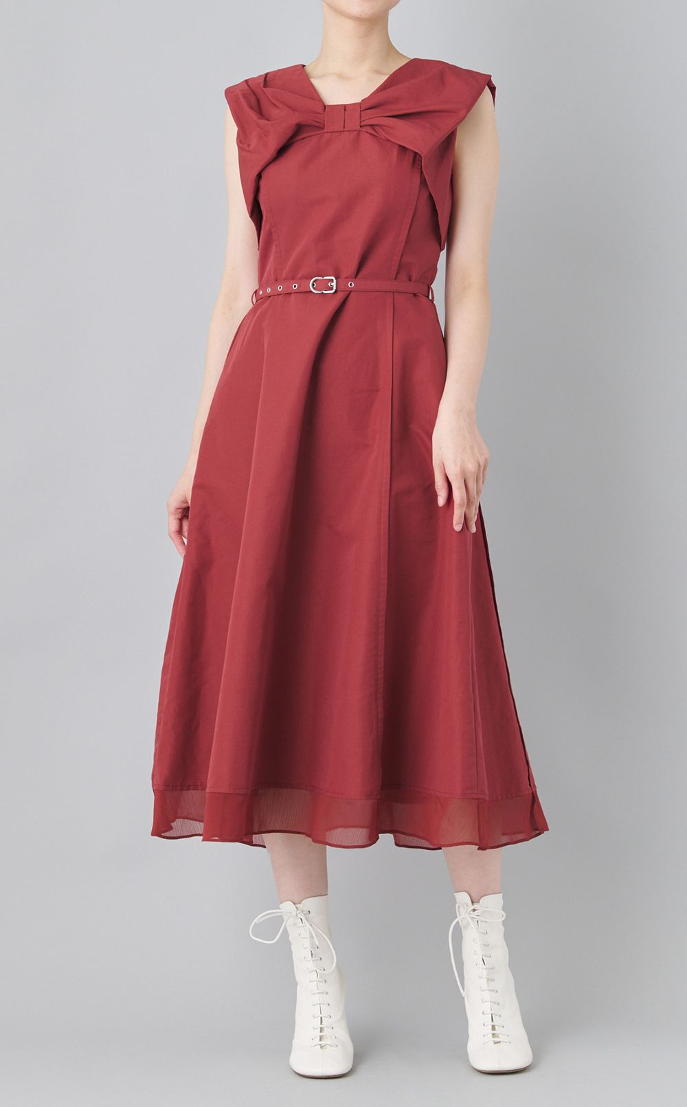 ベルト付きドレープボウワンピース