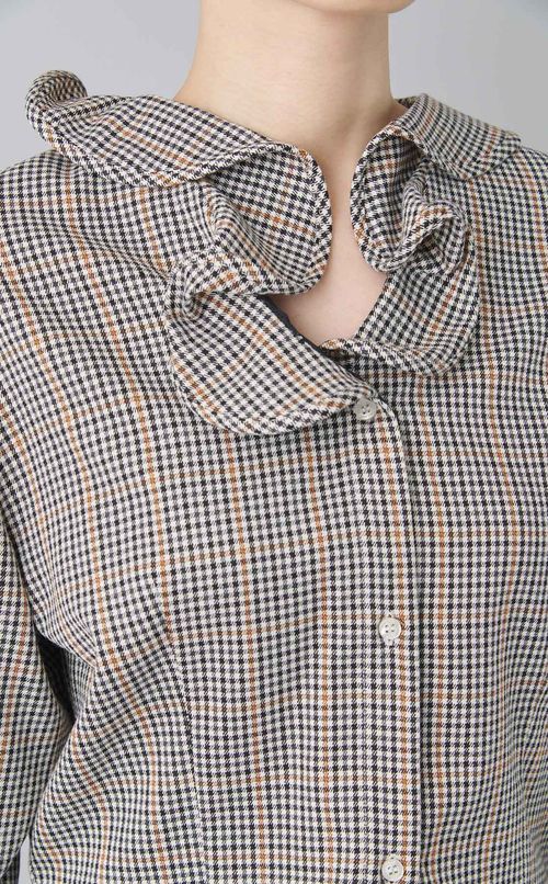 チェックフリルデザインブラウス