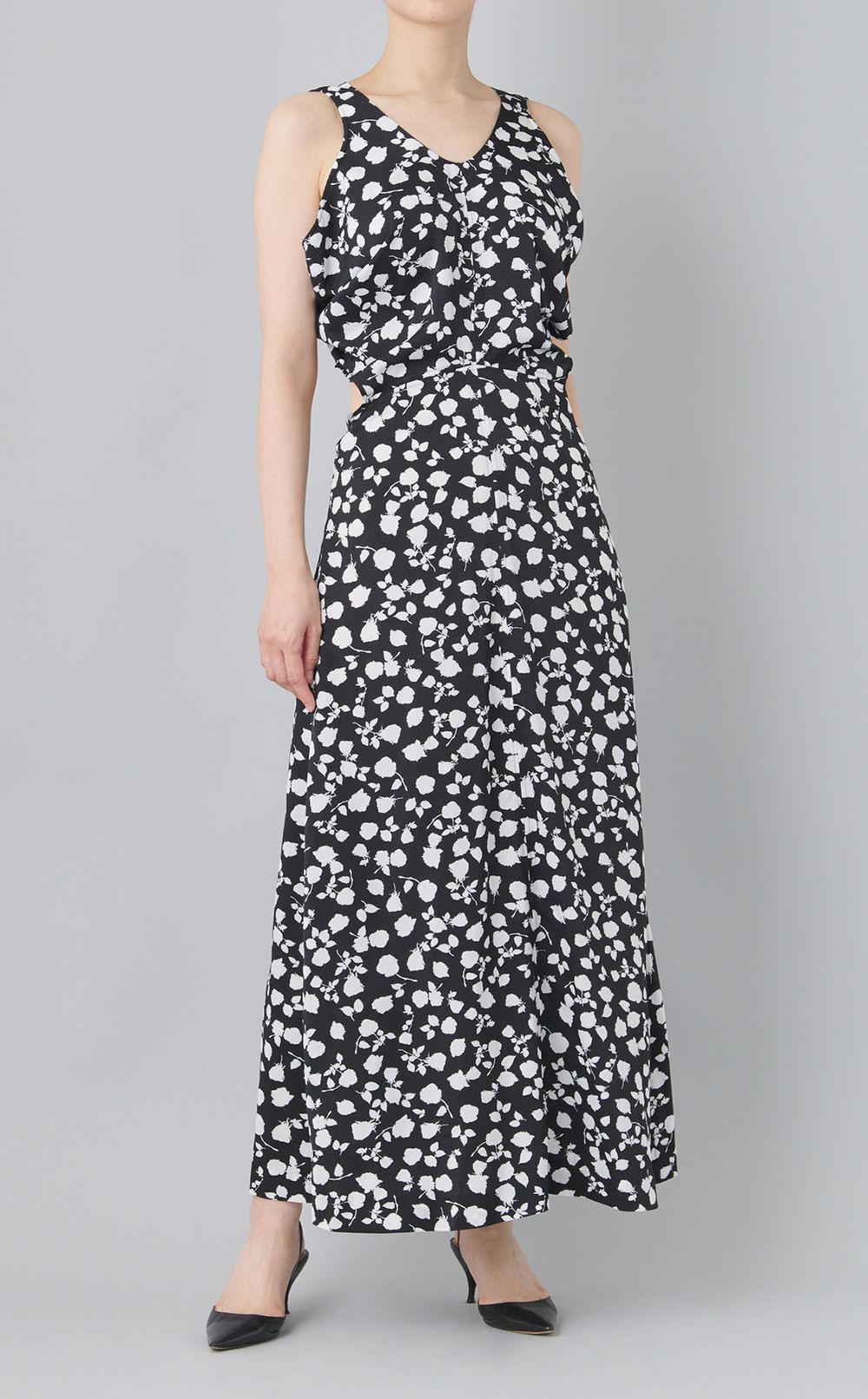 バックオープンフラワープリントワンピース