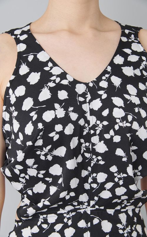 バックオープンフラワープリントワンピース