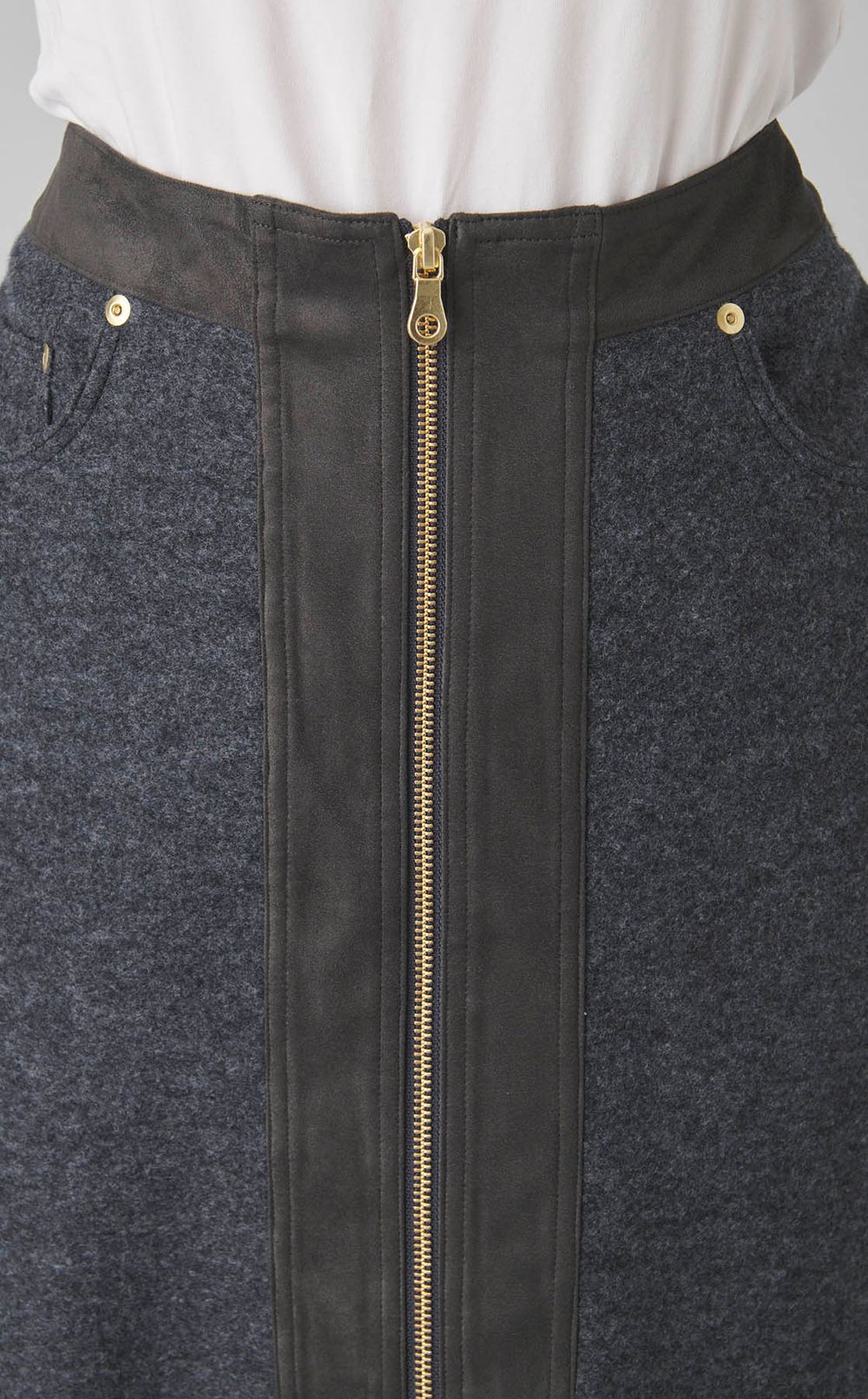 ウールフロントファスナーミディスカート