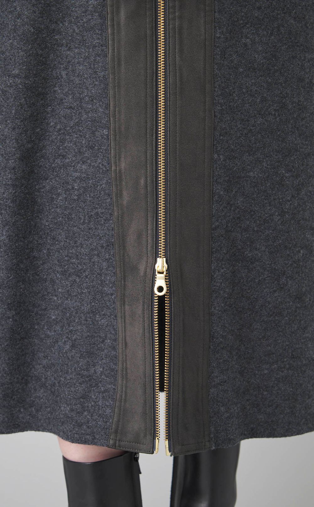 ウールフロントファスナーミディスカート