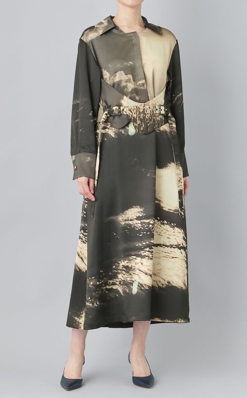 プリントウエストベルトワンピース