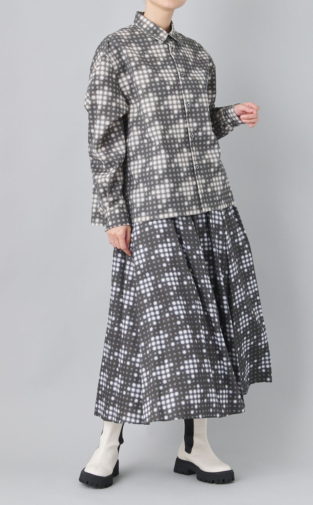 LEDチェックプリントギャザースカー卜