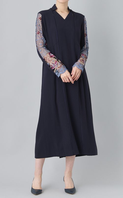 フラワーレーススリーブドレス