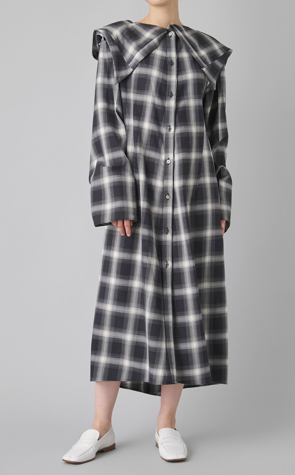 オンブレチェックビッグカラーワンピース