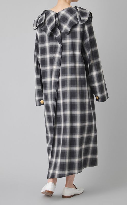 オンブレチェックビッグカラーワンピース