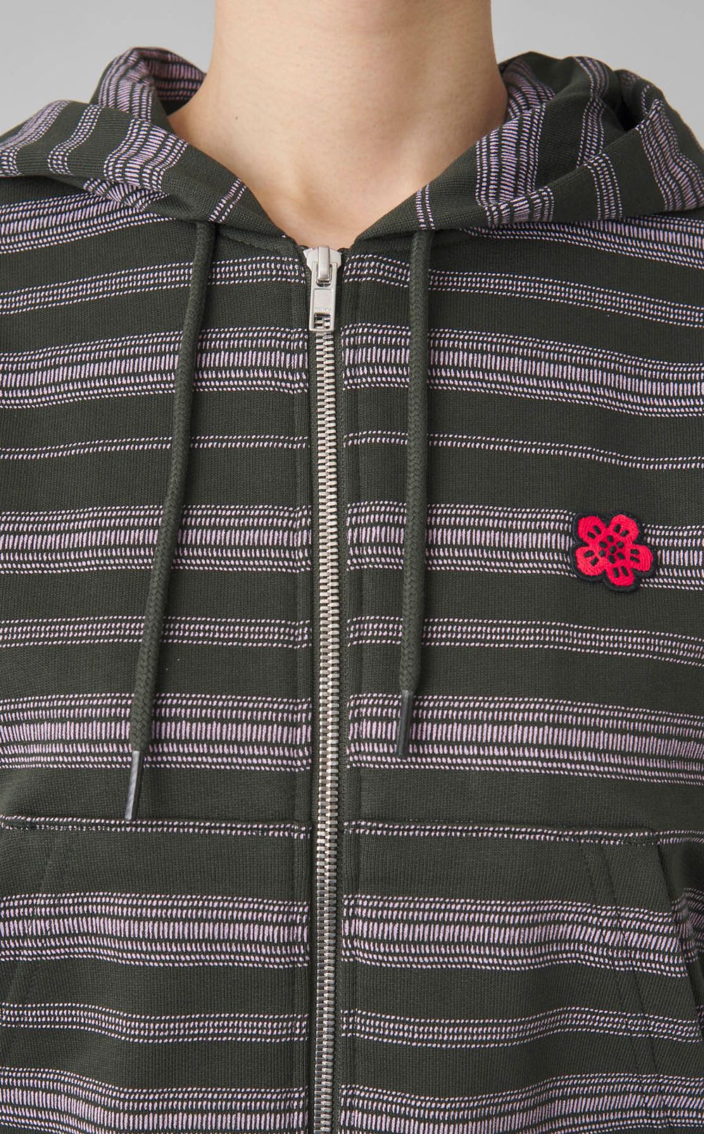 プリントストライプフロントジップフーディ