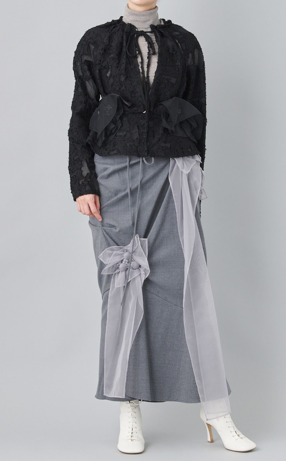 フラワーモチーフウール混ロングスカート