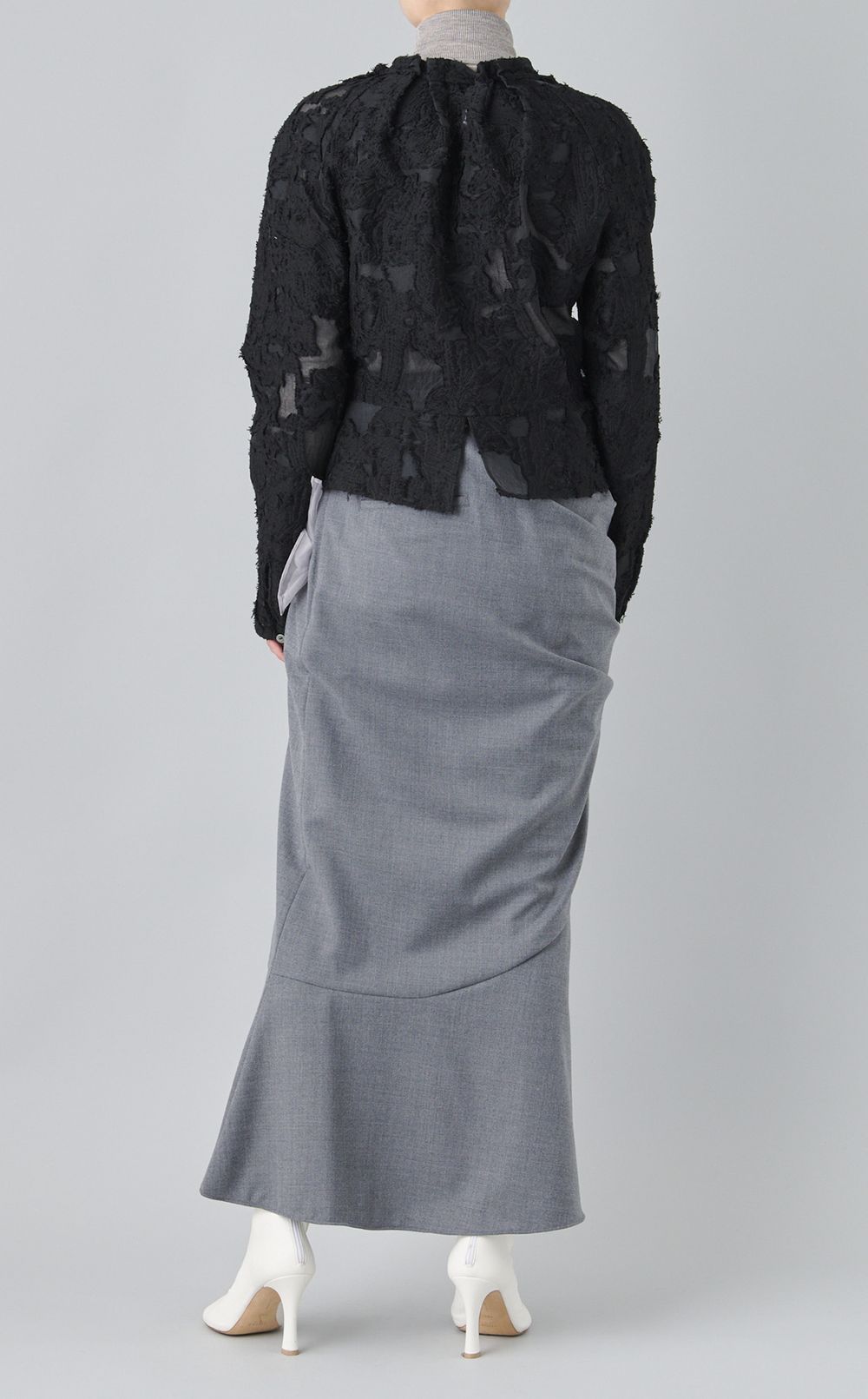 フラワーモチーフウール混ロングスカート