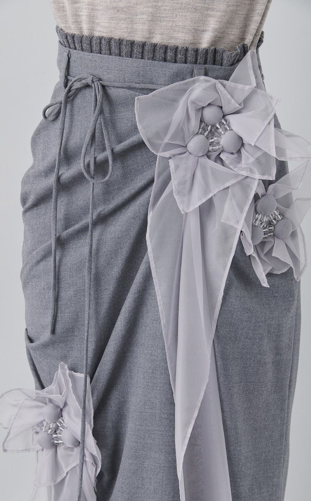 フラワーモチーフウール混ロングスカート