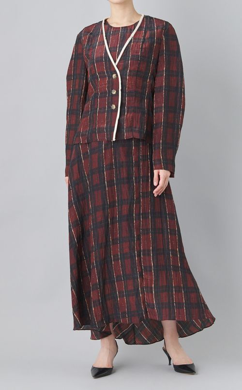 チェックプリントフリンジトリムワンピース